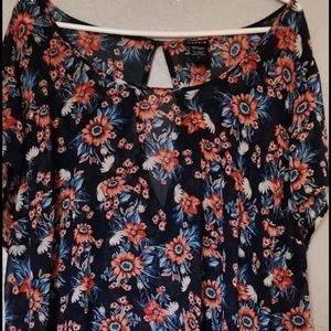 EUC Torrid brand cowl back shirt top sz 3 navy blue coral